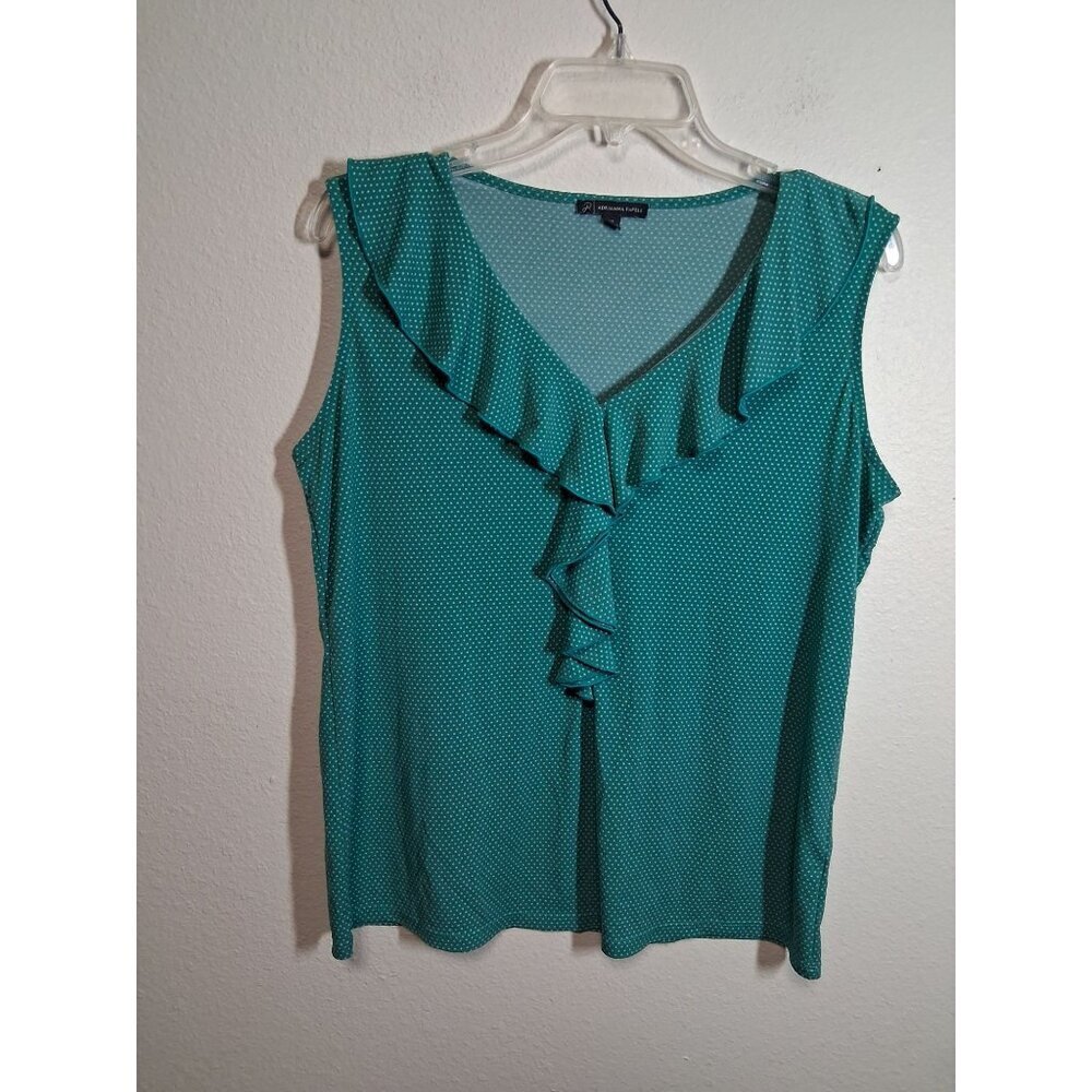Adrianna Papell Blouse Business Casual Office Boho Polka Dot Green Size Medium